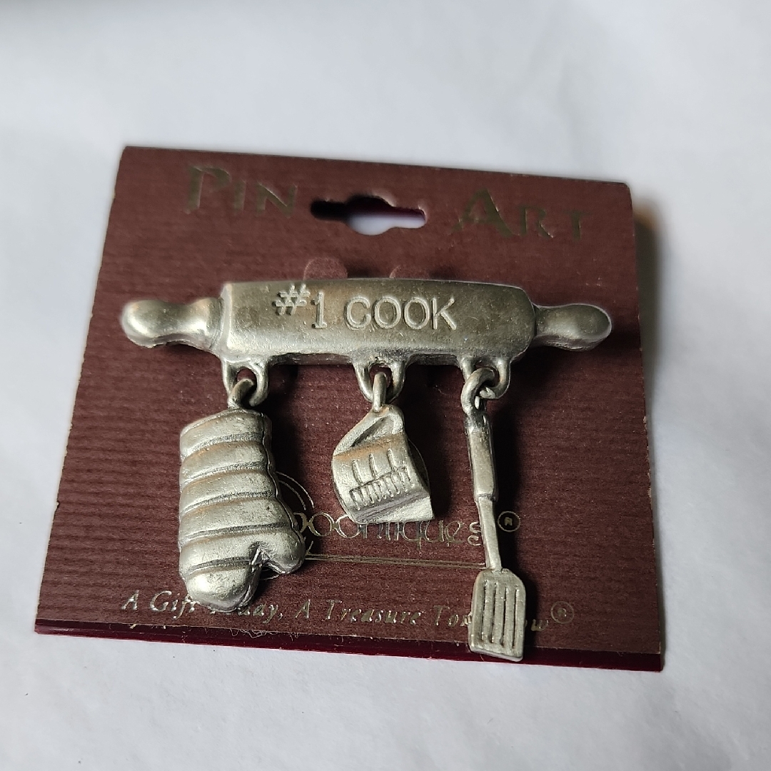 Vintage Spoontiques Pewter #1 Cook Brooch Pin Nwt